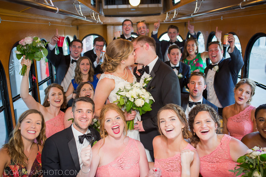 trolley wedding photo